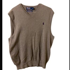 Polo by Ralph Lauren Gray V Neck Sleeveless Pullover Sweater Size Large.